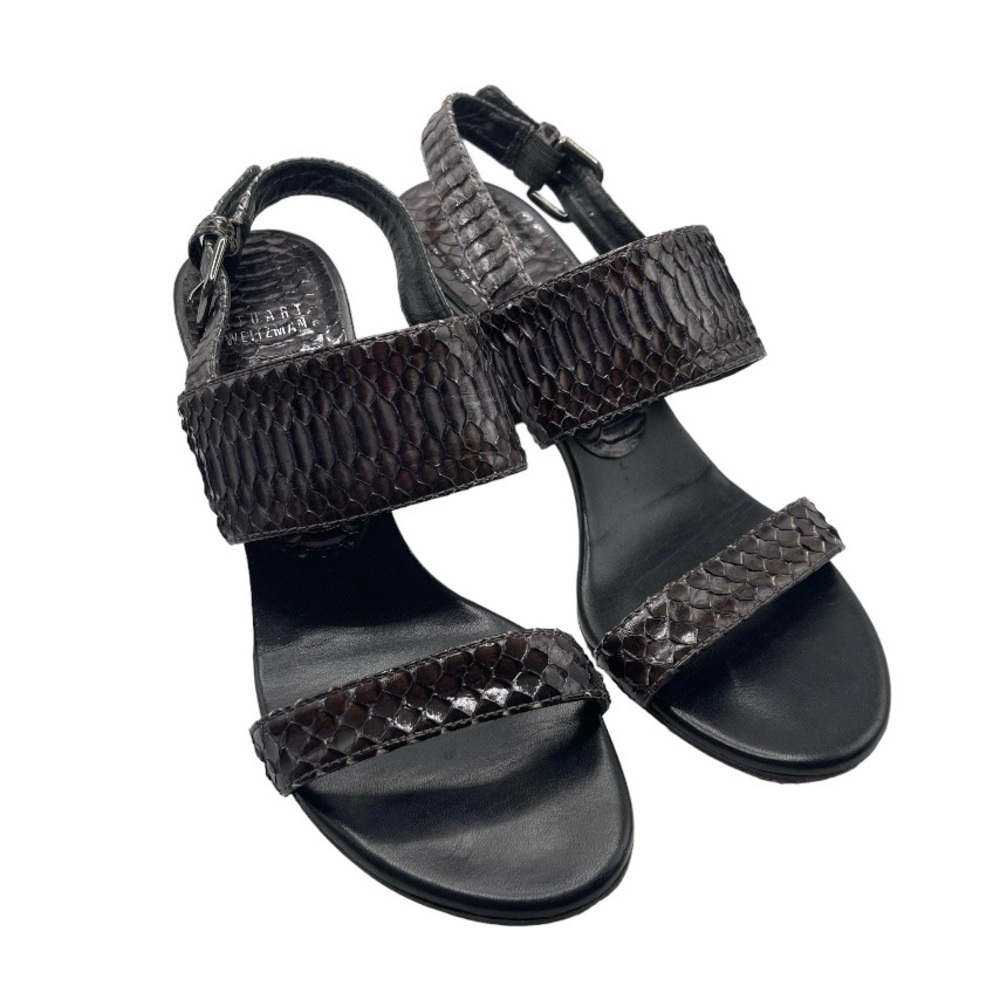 Stuart Weitzman Vintage Snakeskin Heeled Sandals Women’s 8 US Dark Grey